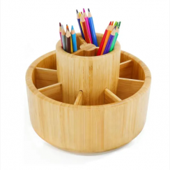 10Pcs Bamboo Round Rotating Pen Holder